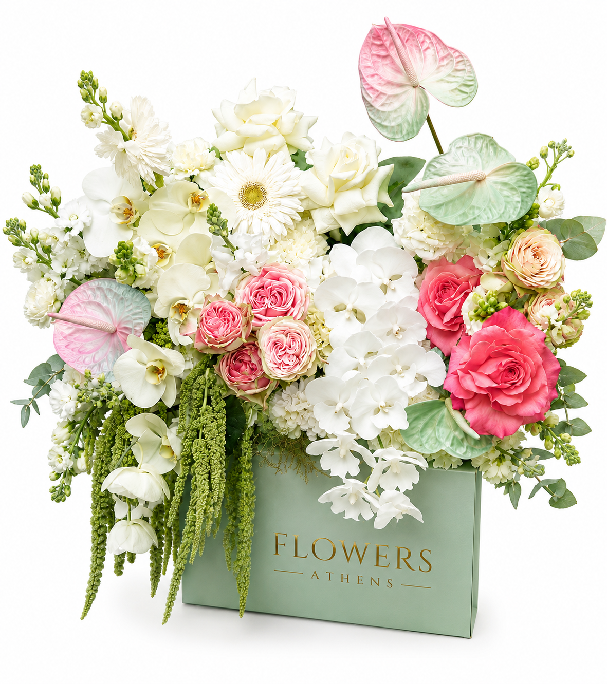 Σύνθεση Σε Κουτί FlowersAthens με Ορχιδέες & Αντούριουμ | Luxury Box Arrangement