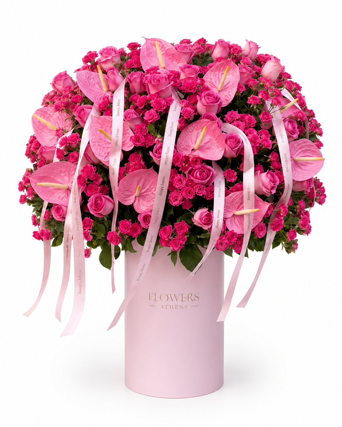 Ροζ Ανθουρια & Τριαντάφυλλα σε Κουτί | Pink Luxury Box