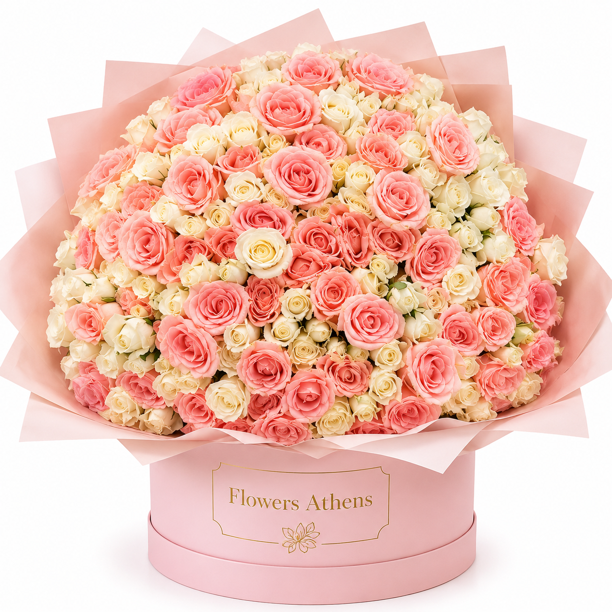 Grand Amour | 100 Τριαντάφυλλα σε Ροζ Κουτί Flowers Athens