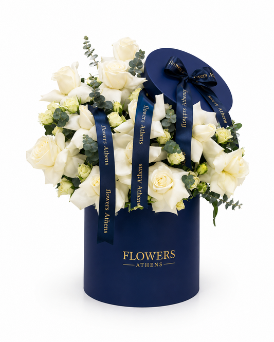 Λευκή Αιωνιότητα | Σύνθεση σε Navy Κουτί FlowersAthens