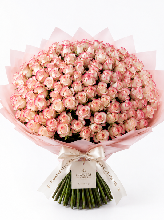 Ανθοδέσμη 100 ροζ τριαντάφυλλα FlowersAthens.gr