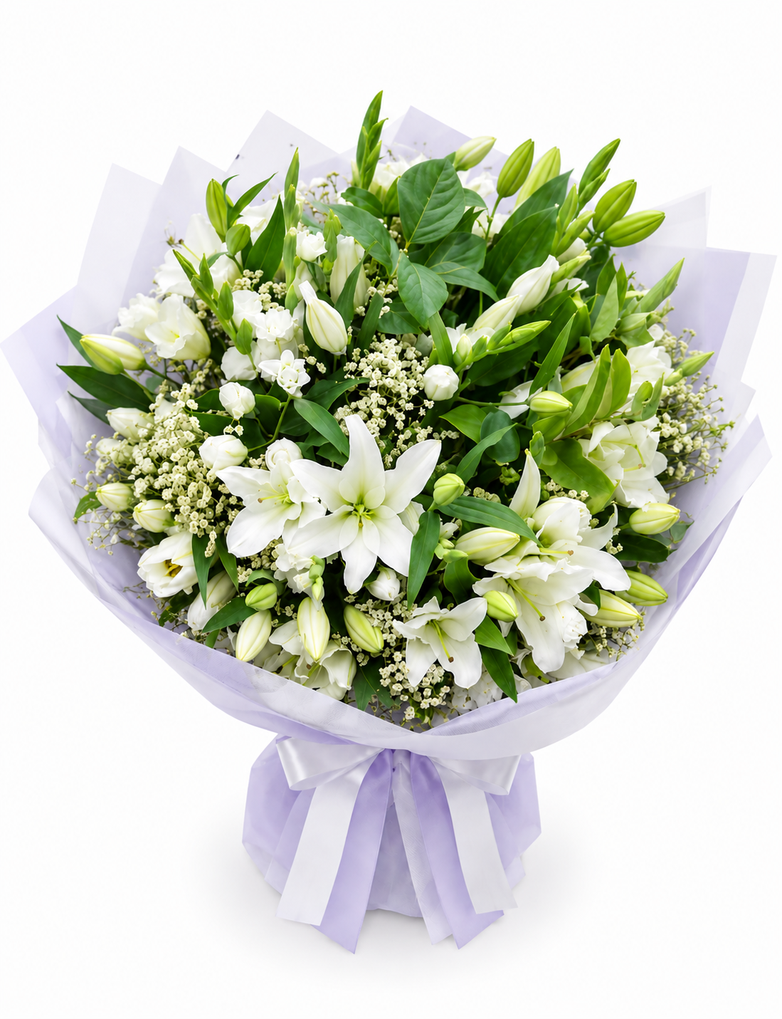 Λευκή Γαλήνη | Μπουκέτο με Κρίνους & Lisianthus