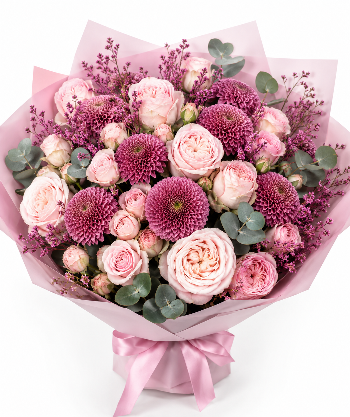 Ροζ Φαντασία | Μπουκέτο με Garden Roses & Χρυσάνθεμα