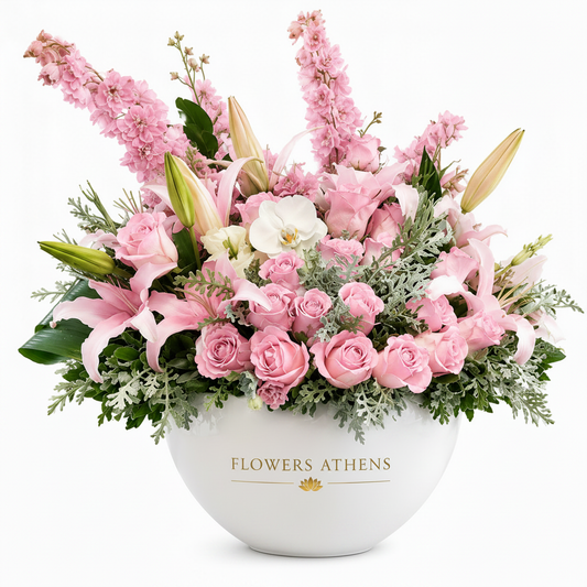 Ροζ Αρμονία | Σύνθεση σε Κεραμικό Μπολ FlowersAthens